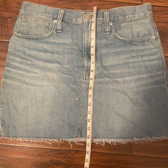 Madewell Rigid Denim A-Line Distressed Raw Hem Denim Skirt Contemporary Boho - Picture 13 of 15
